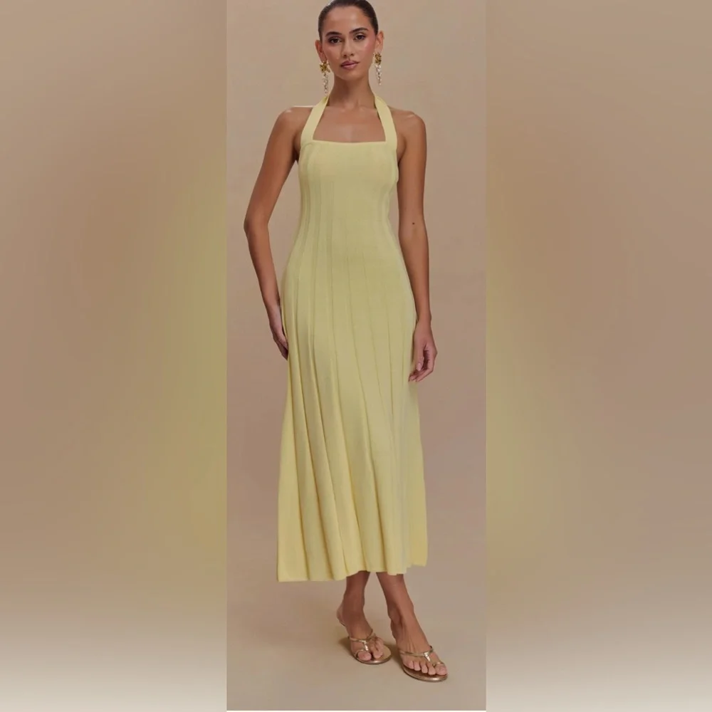 Meshki Jacqui Halter Knit Midi Dress - Lemon (S) - Picture 8 of 8